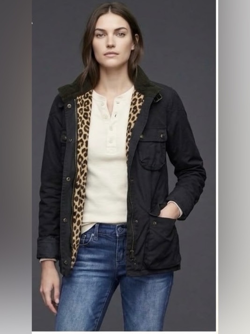 RARE Archival Ralph Lauren Denim & Supply Black Field Jacket w/ Leopard fur | L